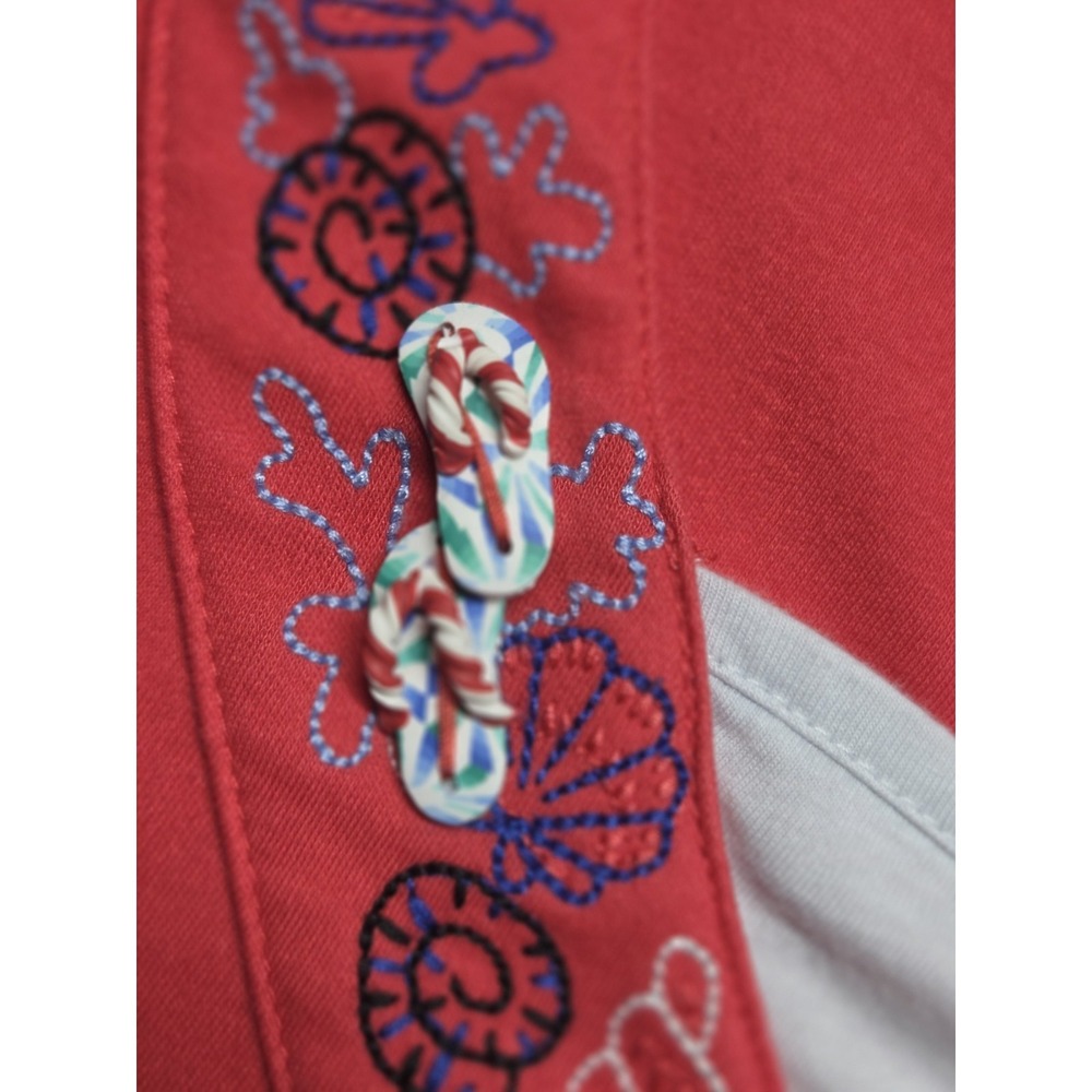 Vintage 80's Bon Worth Embroidered Short Sleeve Top Seashells Flip Flops Size L - Picture 4 of 10